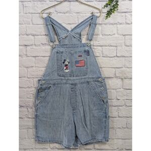 🇺🇸Disney Mickey Vintage Denim Overall Shortalls Women Size L USA American Flag